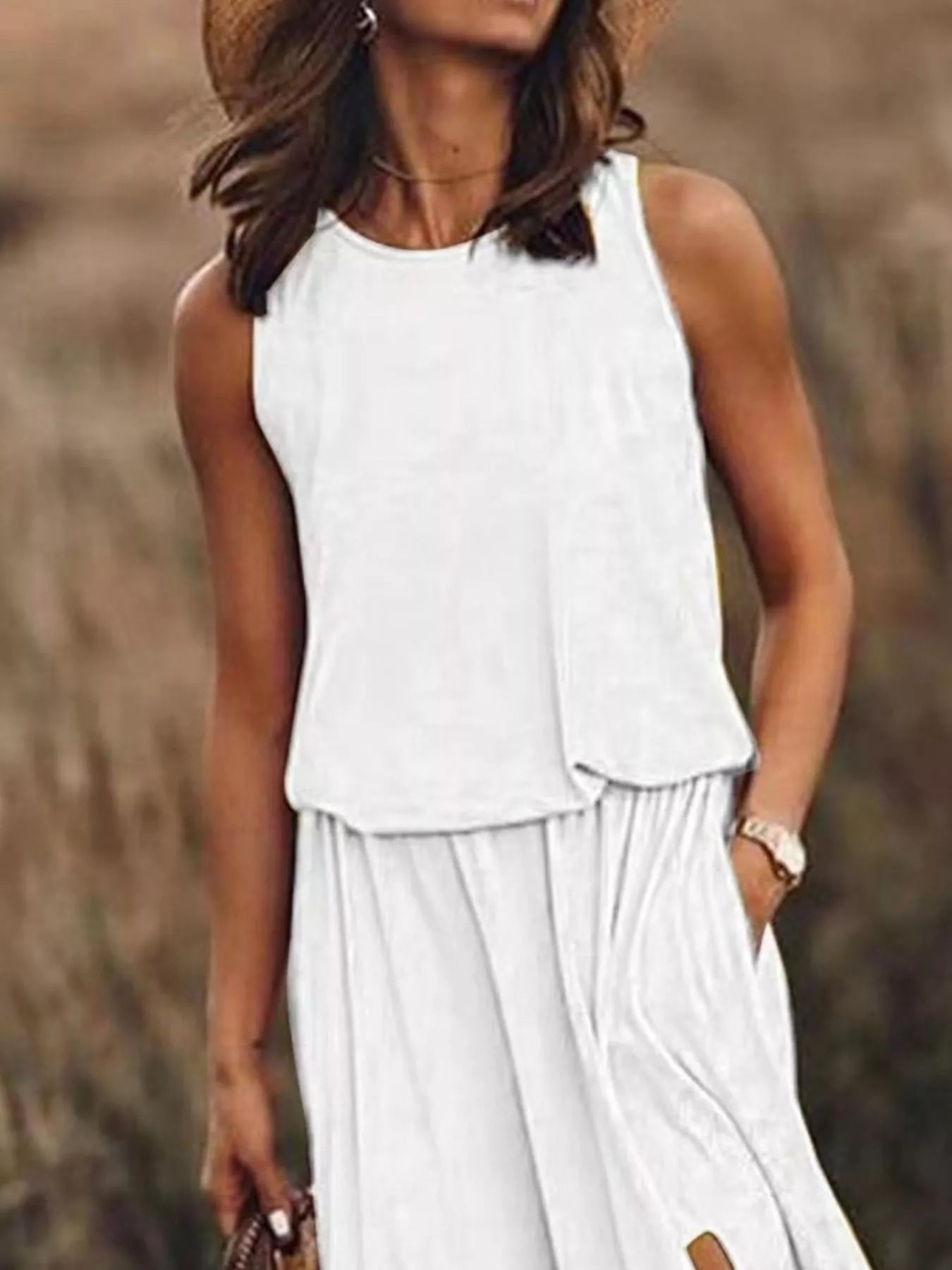 Round Neck Sleeveless Slit Maxi Dress
