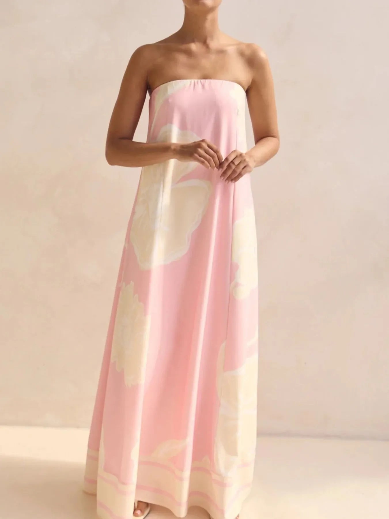 Smocked Printed Tube Maxi Dress