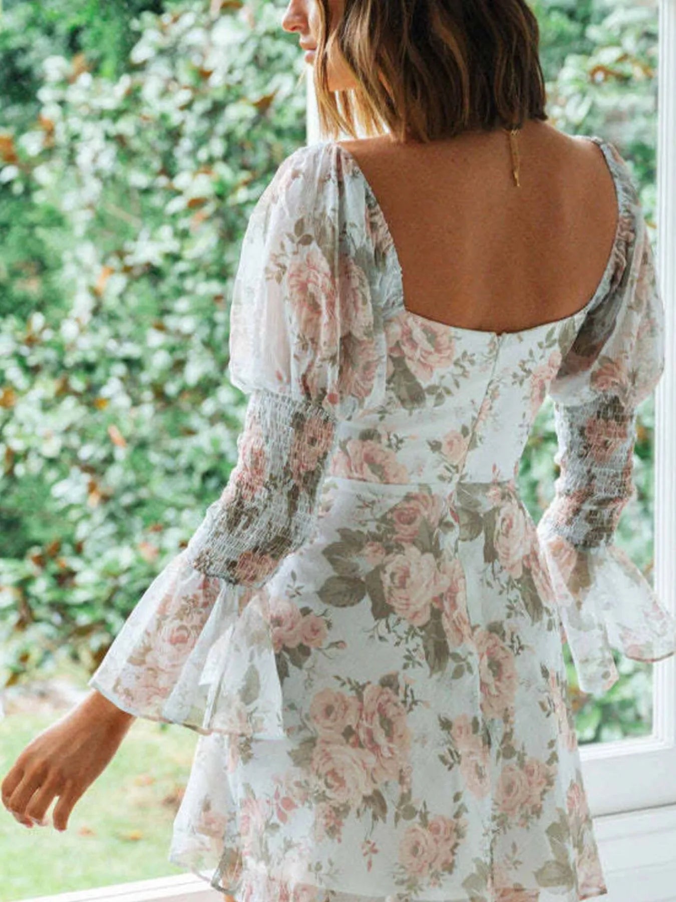Floral Print Sweetheart Neck Mini Dress
