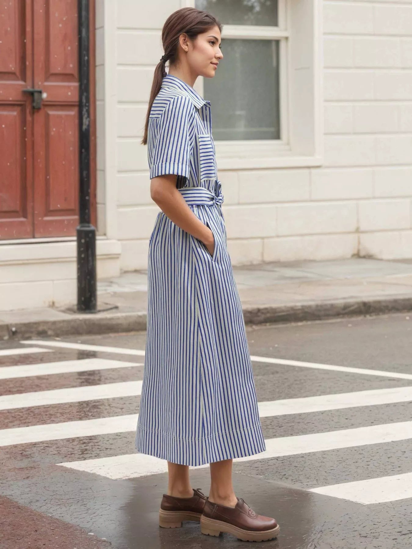 Striped Button Front Shirt Dress