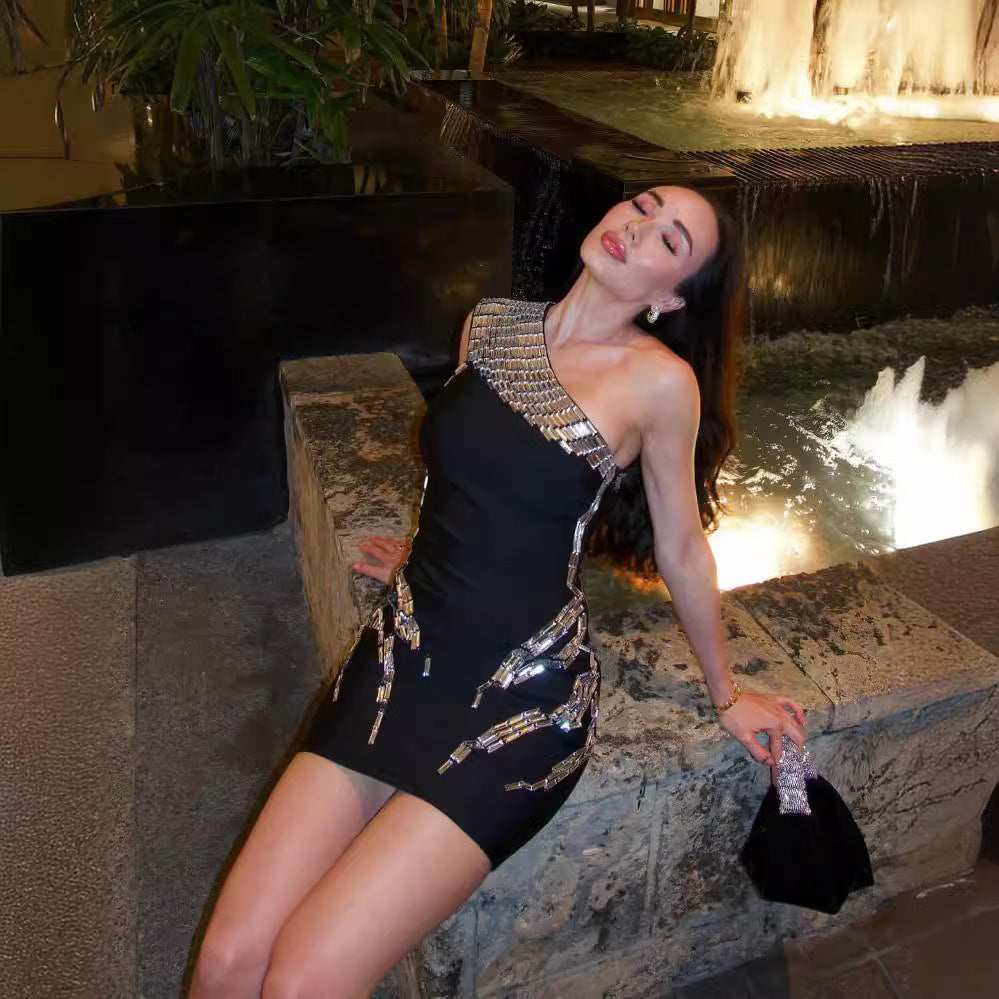 Alberna Black Bandage One-piece Dress