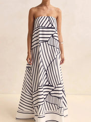 Smocked Printed Tube Maxi Dress