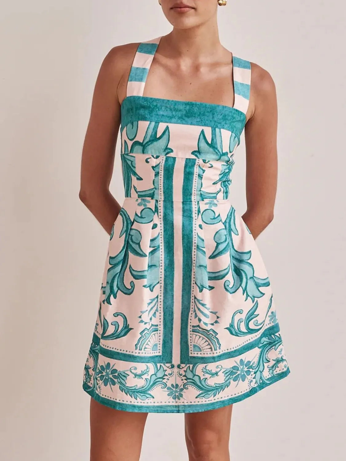 Printed Square Neck Mini Dress