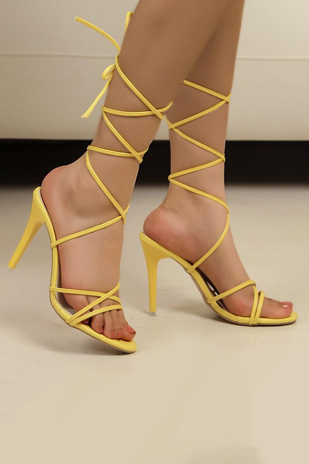 Golden Strappy Lace Up High Heel