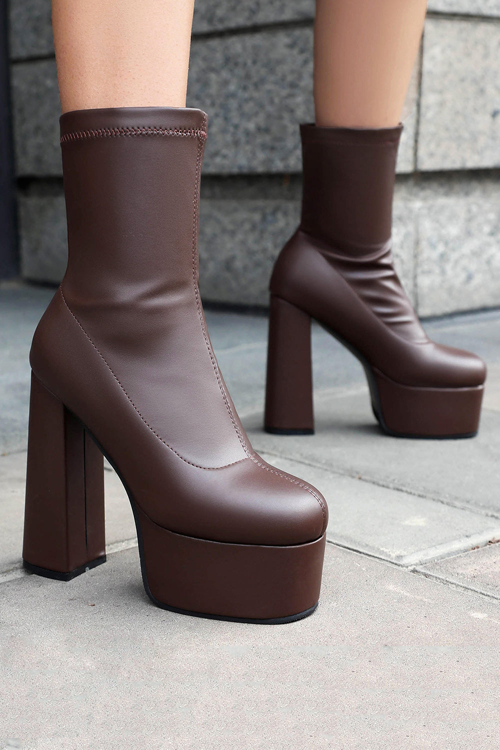 Trendy Black Platform Ankle Boots with Chunky High Block Heel