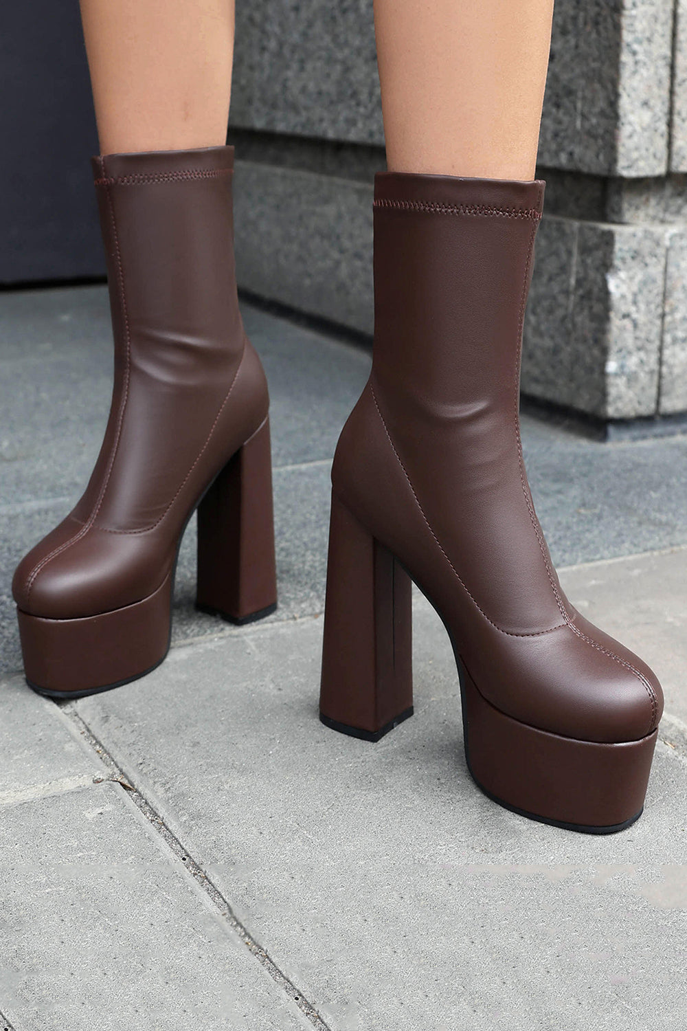Trendy Black Platform Ankle Boots with Chunky High Block Heel