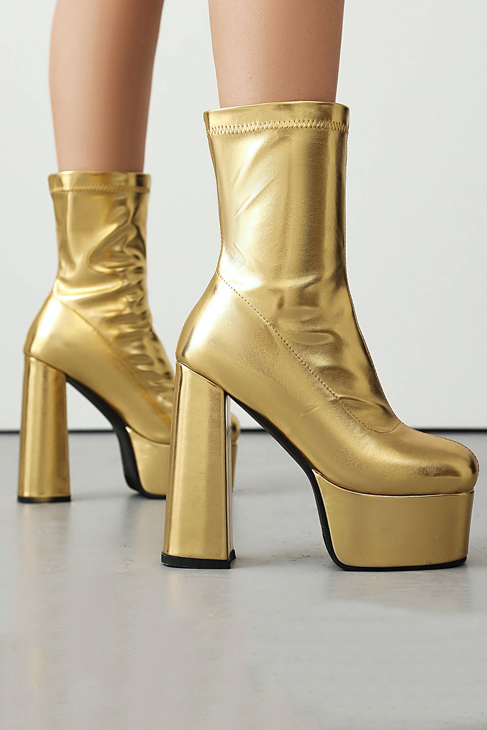 Trendy Black Platform Ankle Boots with Chunky High Block Heel
