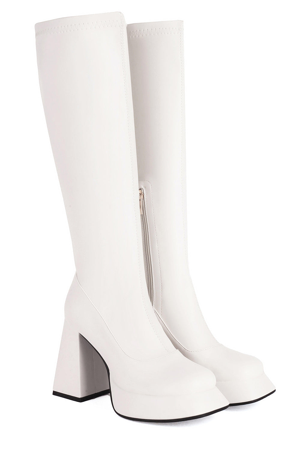 Sleek Black High-Heel Knee-High Boots with Chunky Block Heel and Side Zipper