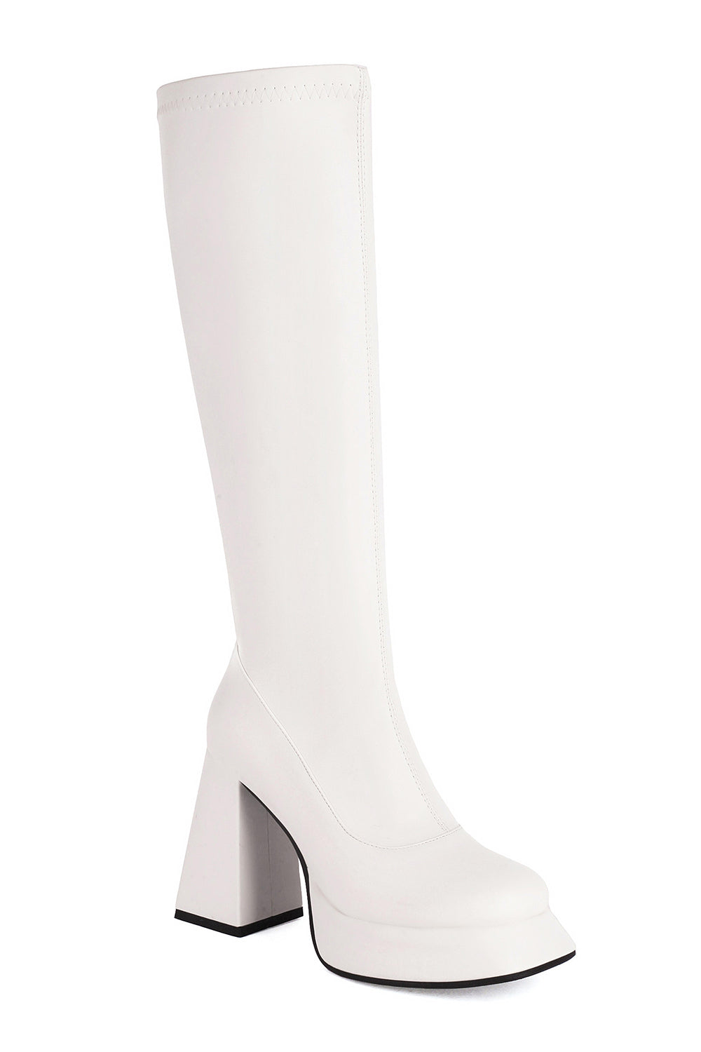 Sleek Black High-Heel Knee-High Boots with Chunky Block Heel and Side Zipper
