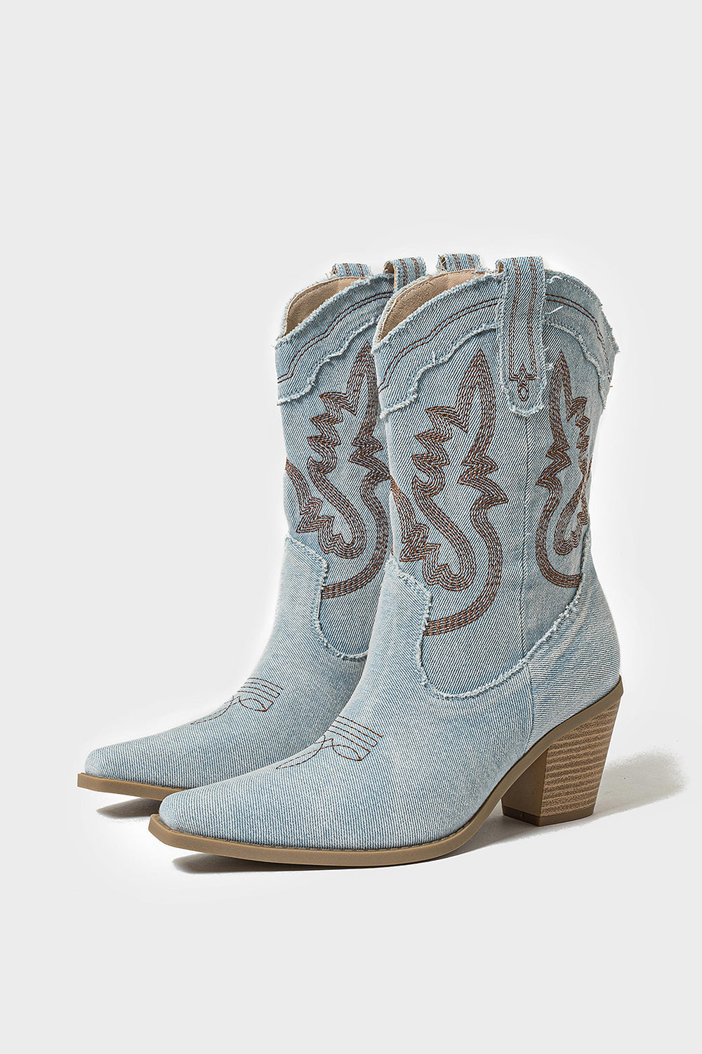 Vintage Western Denim Embroidered Pointed Toe Cowboy Boots