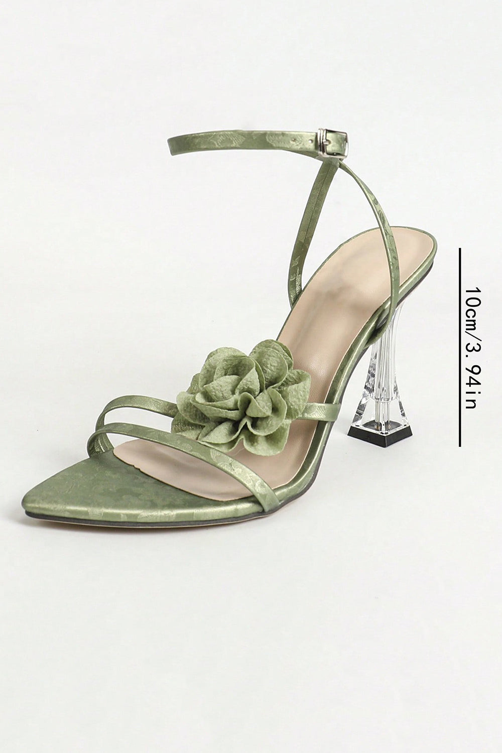 Eucalyptus Floral Stiletto High Heels Sandals with 3D Flower