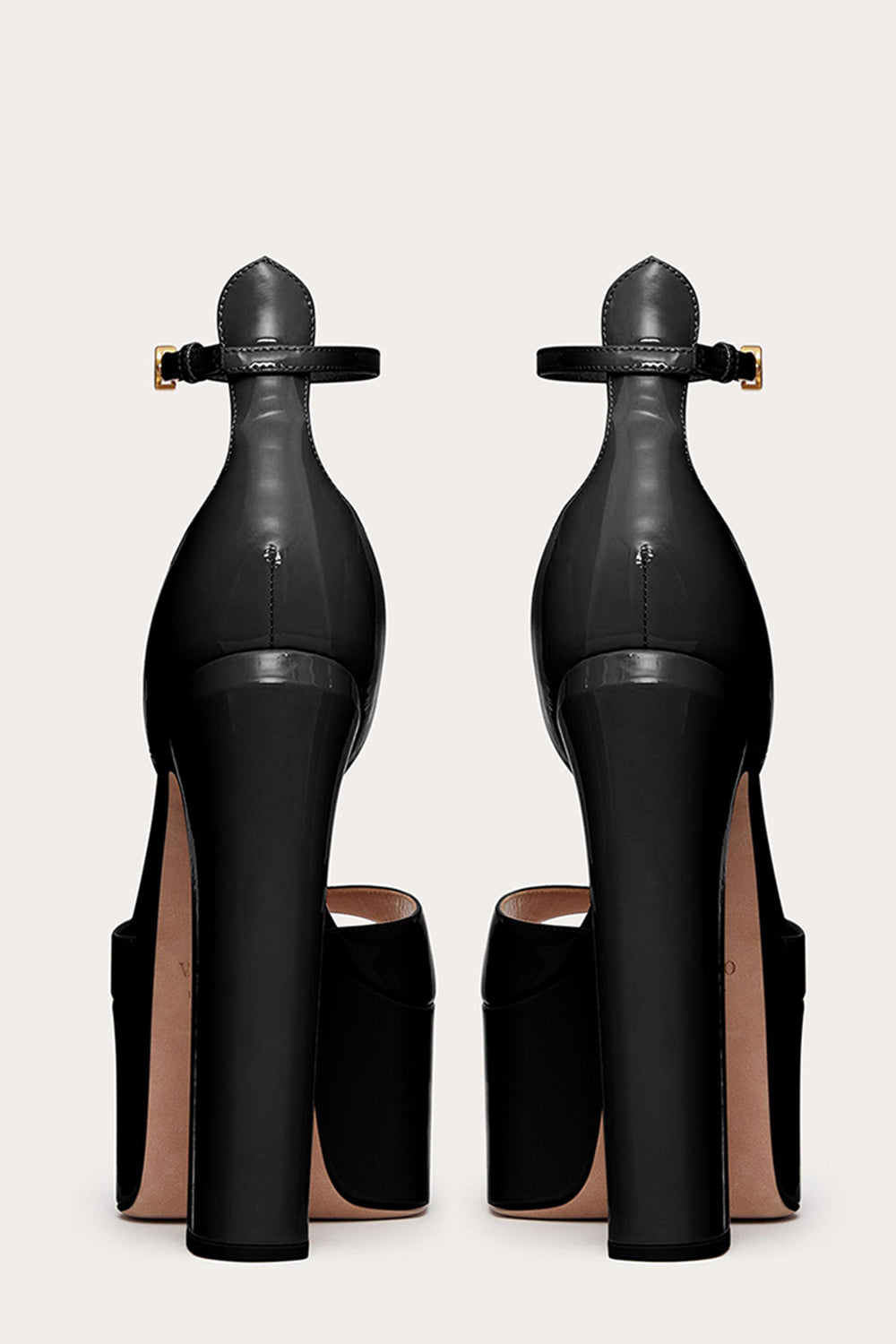 Open Toe Chunky High Heel Sandals Nude Patent Platform High Heels with Ankle Strap