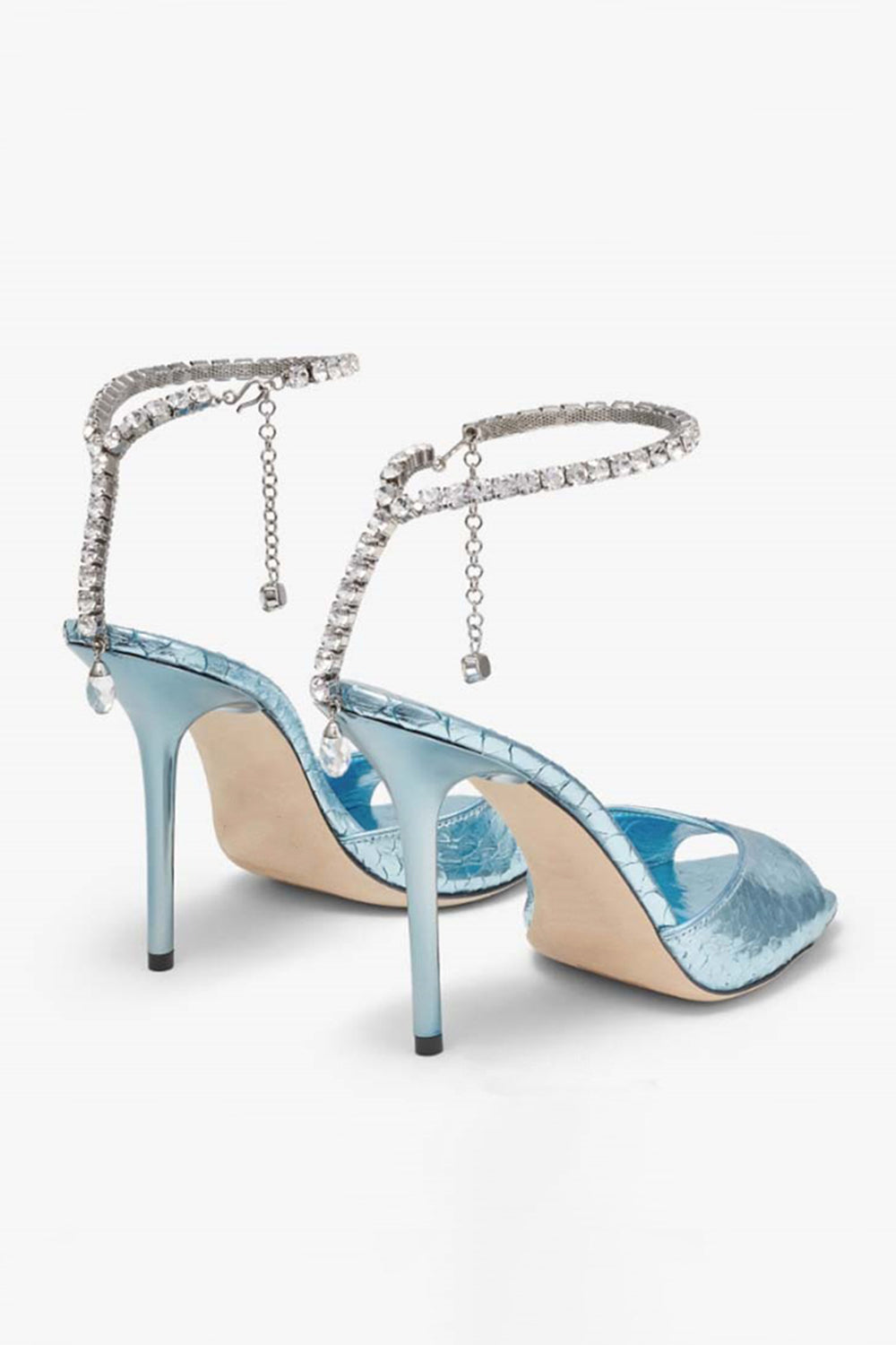 Emerald Croc-Embossed Stiletto Heels with Crystal Ankle Strap