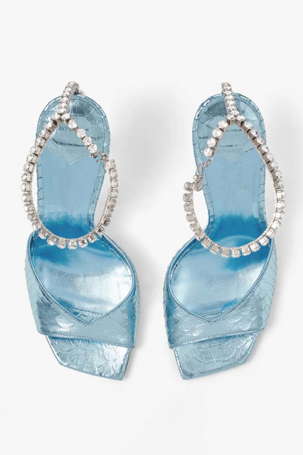 Emerald Croc-Embossed Stiletto Heels with Crystal Ankle Strap