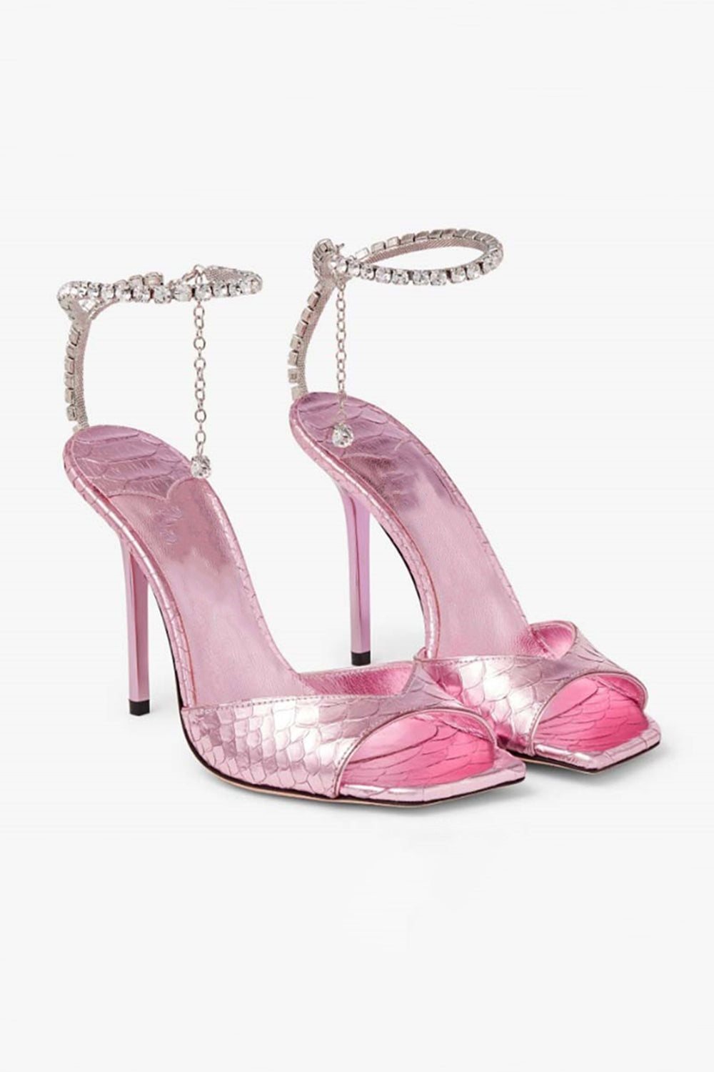 Emerald Croc-Embossed Stiletto Heels with Crystal Ankle Strap