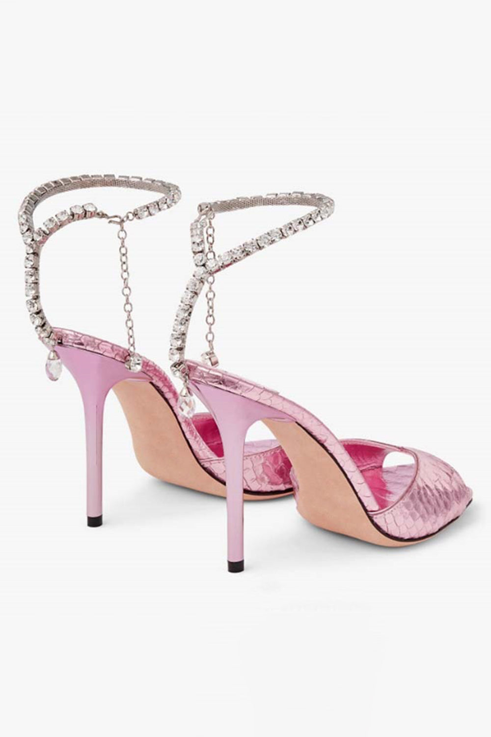 Emerald Croc-Embossed Stiletto Heels with Crystal Ankle Strap
