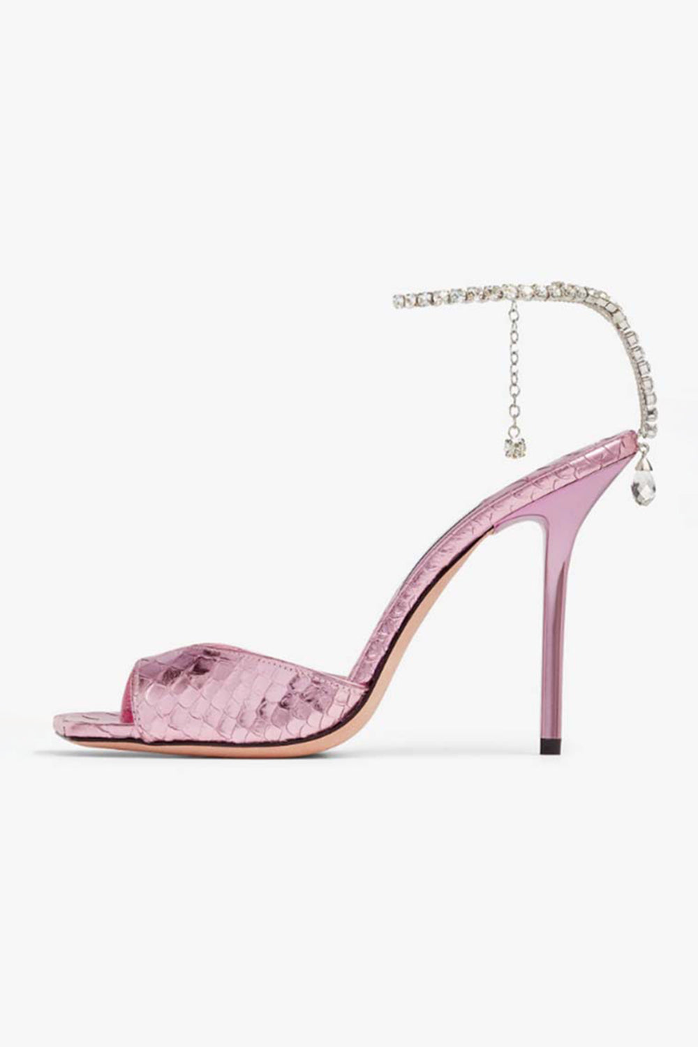 Emerald Croc-Embossed Stiletto Heels with Crystal Ankle Strap