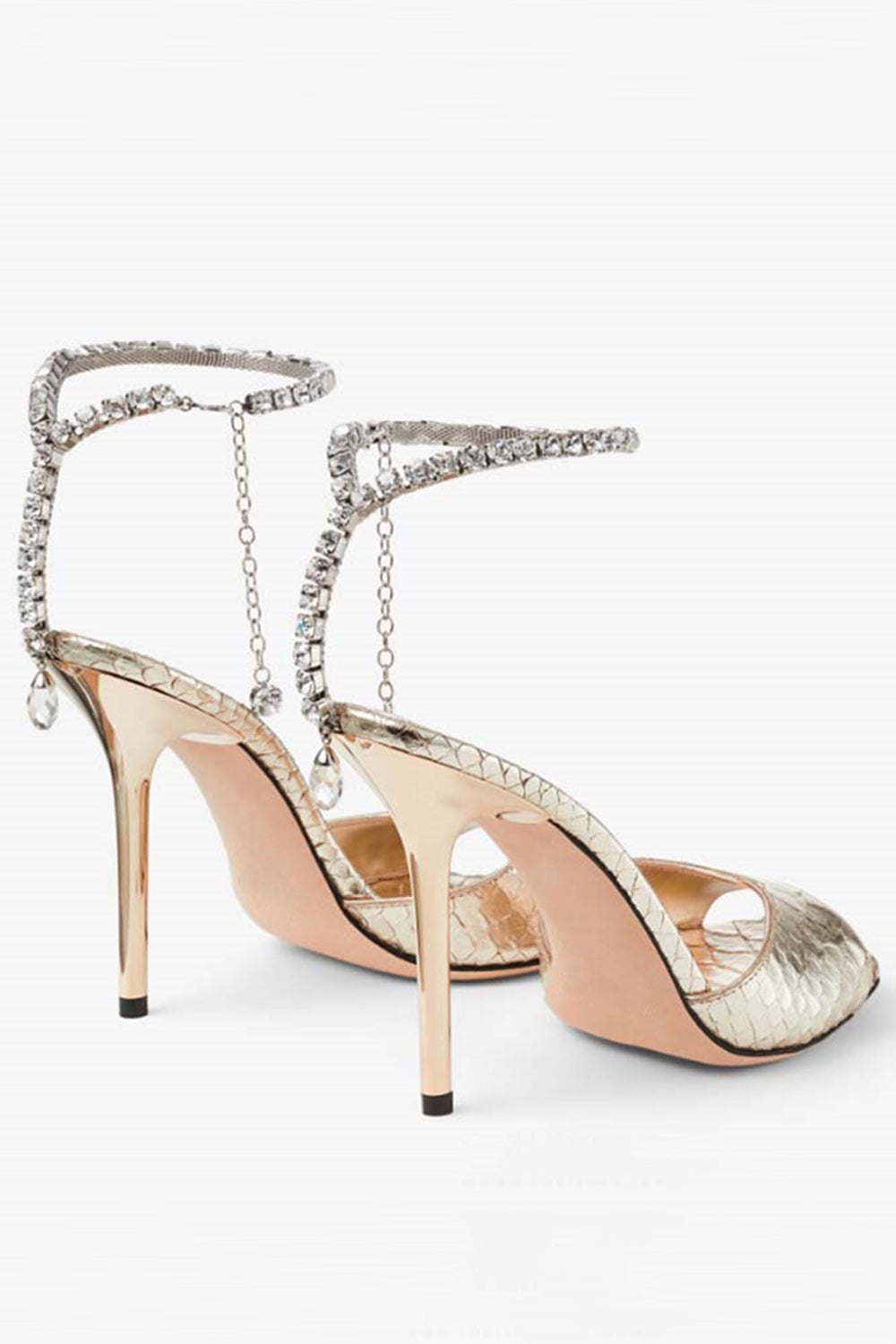 Emerald Croc-Embossed Stiletto Heels with Crystal Ankle Strap