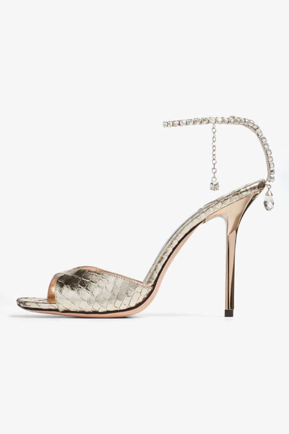 Emerald Croc-Embossed Stiletto Heels with Crystal Ankle Strap