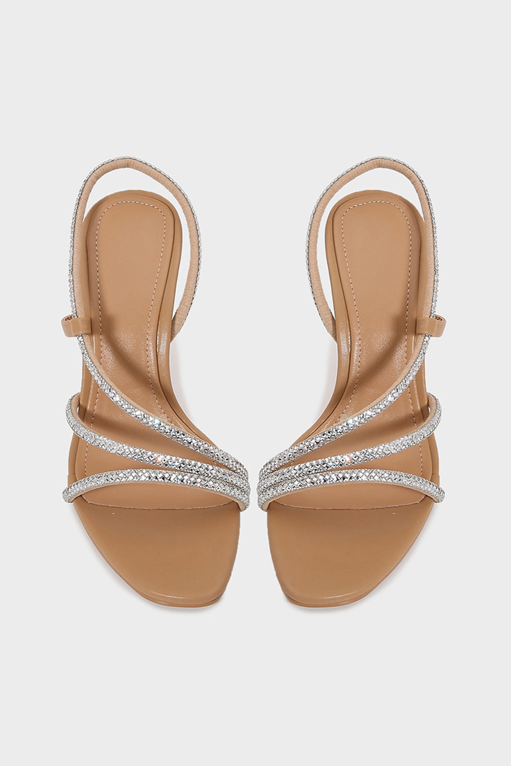 Apricot Rhinestone-Embellished High Heel Sandals