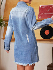 Distressed Raw Hem Denim Mini Dress