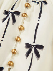 Bow Print Button Front Shirt Dress