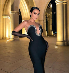 Chic Strapless V-Neck Midi Party Wear