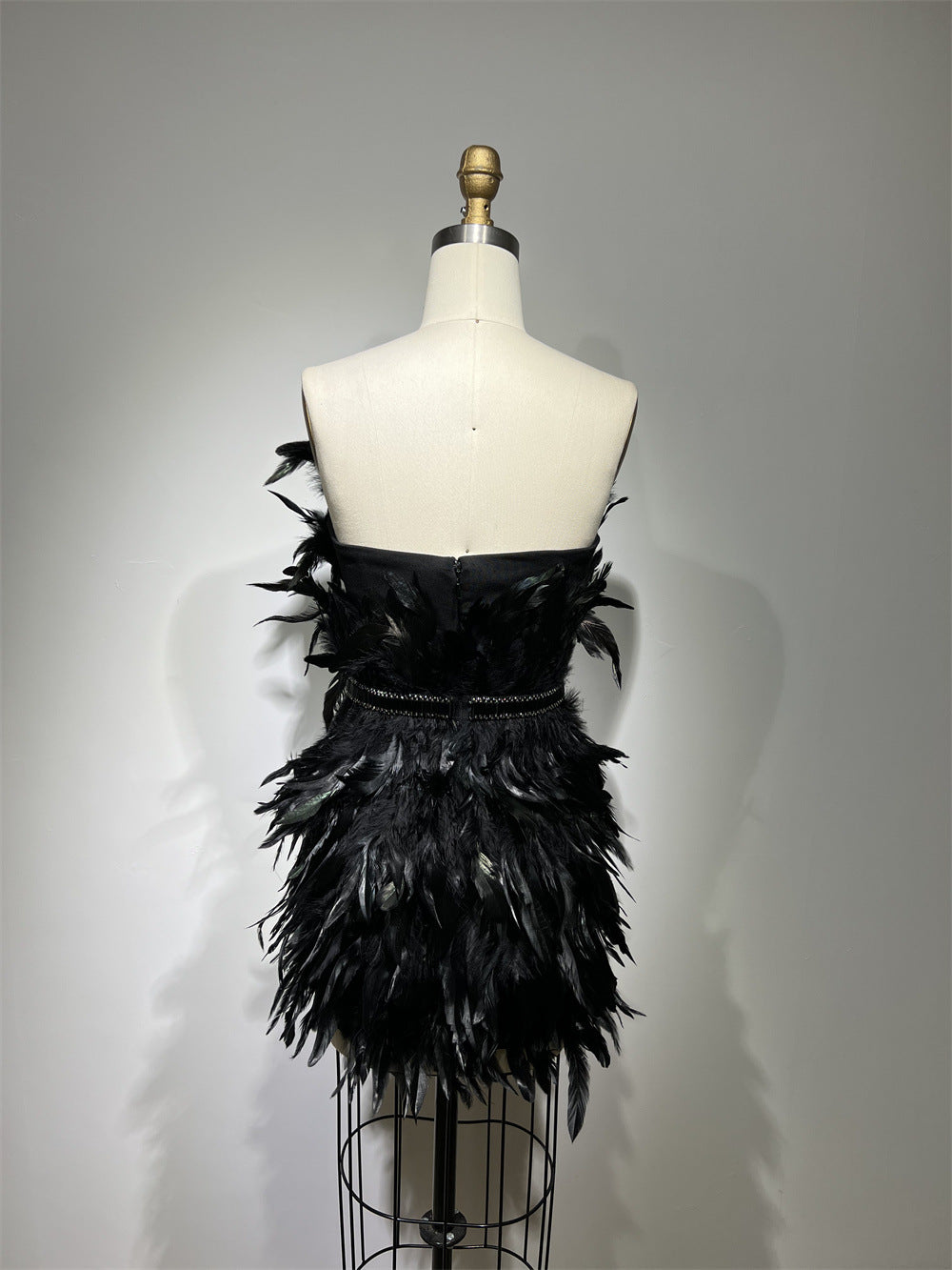 Alyia Backless Tube Top Feather Slim Dress