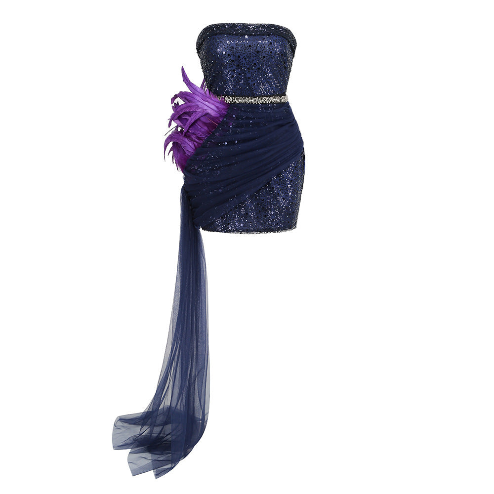 Sequin Purple Tube Top Irregular Dress