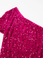 Sequin One-Shoulder Dress with High Slit