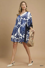 Umgee Abstract Print Kimono Sleeve Mini Dress