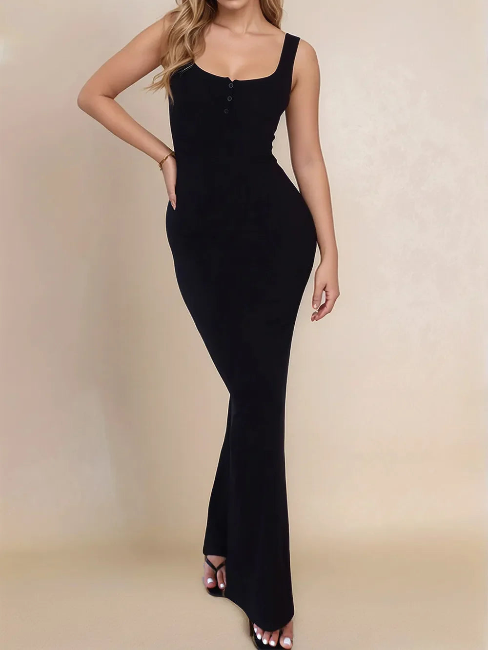 Devine Side Slit Wide Strap Maxi Dress