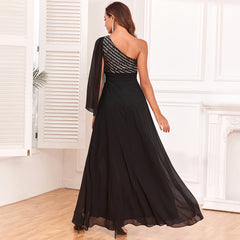 Sequin Spliced Long Sleeve Evening Gown Dress