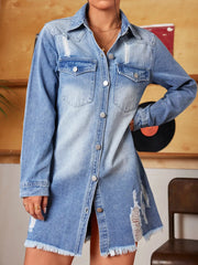 Distressed Raw Hem Denim Mini Dress