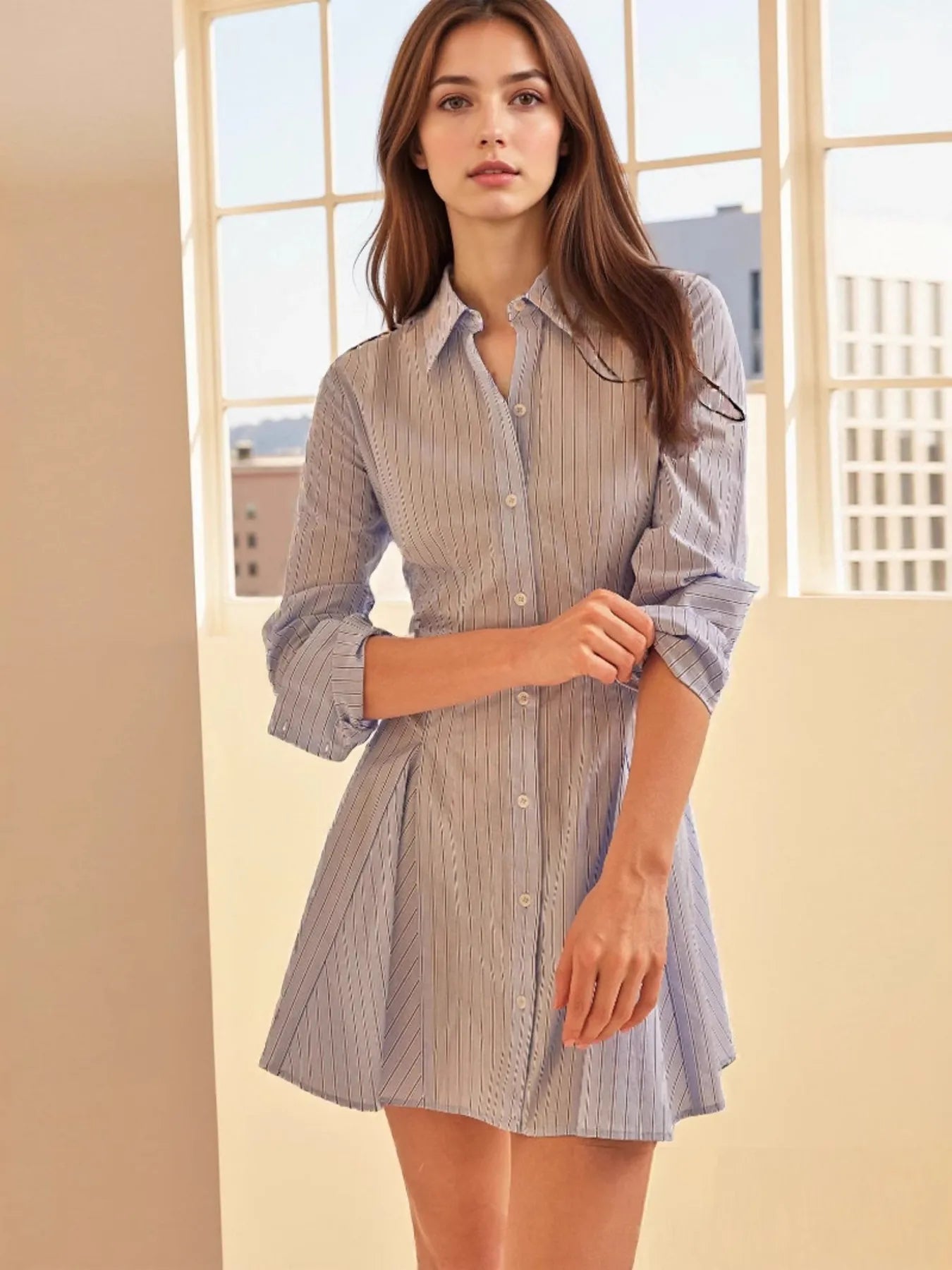 Striped Button Up Shirt Dress