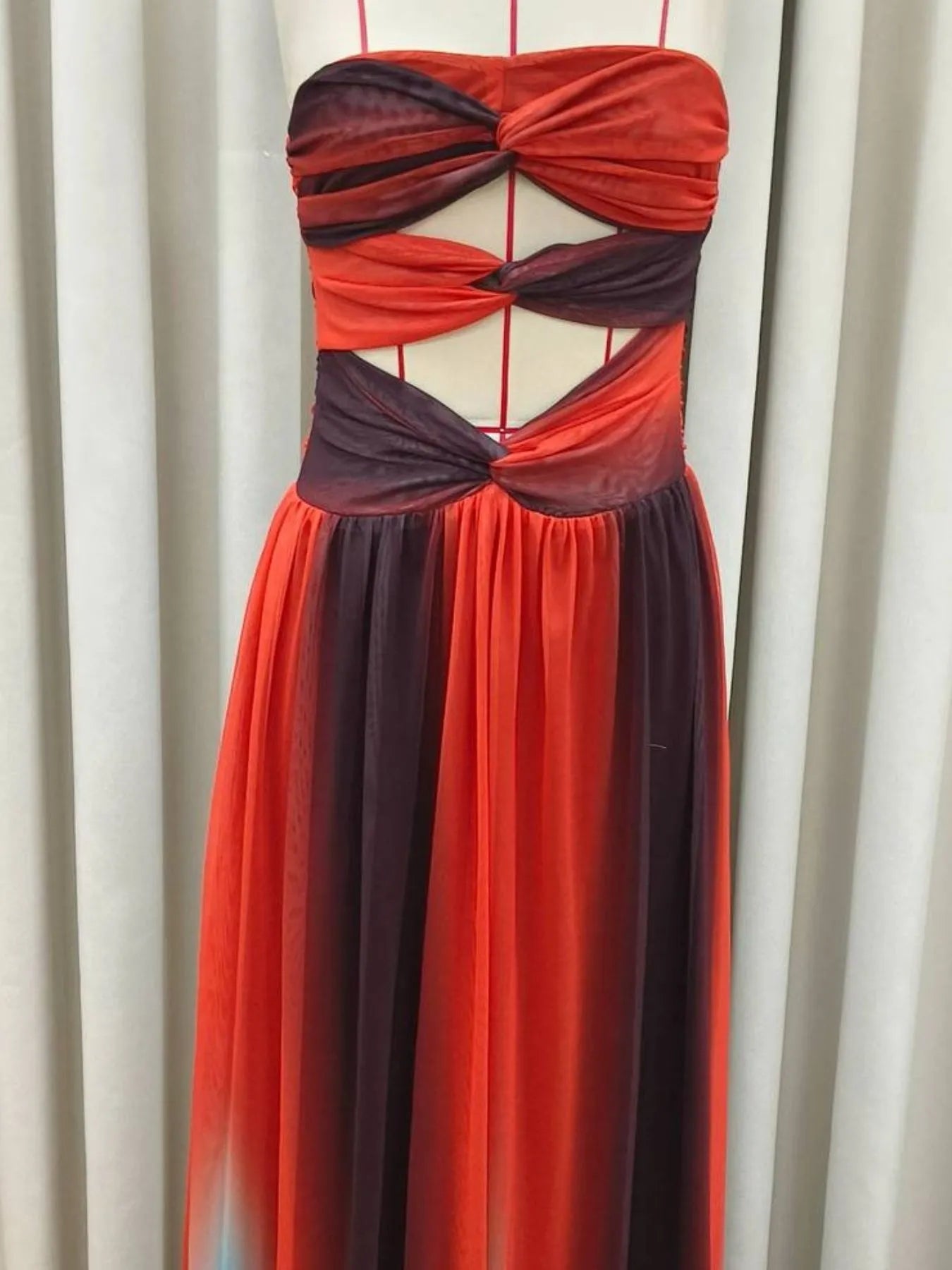 Strapless Cut-Out Rainbow Gradient Maxi Dress