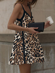 Leopard Print V-neck Cami Swing Dress
