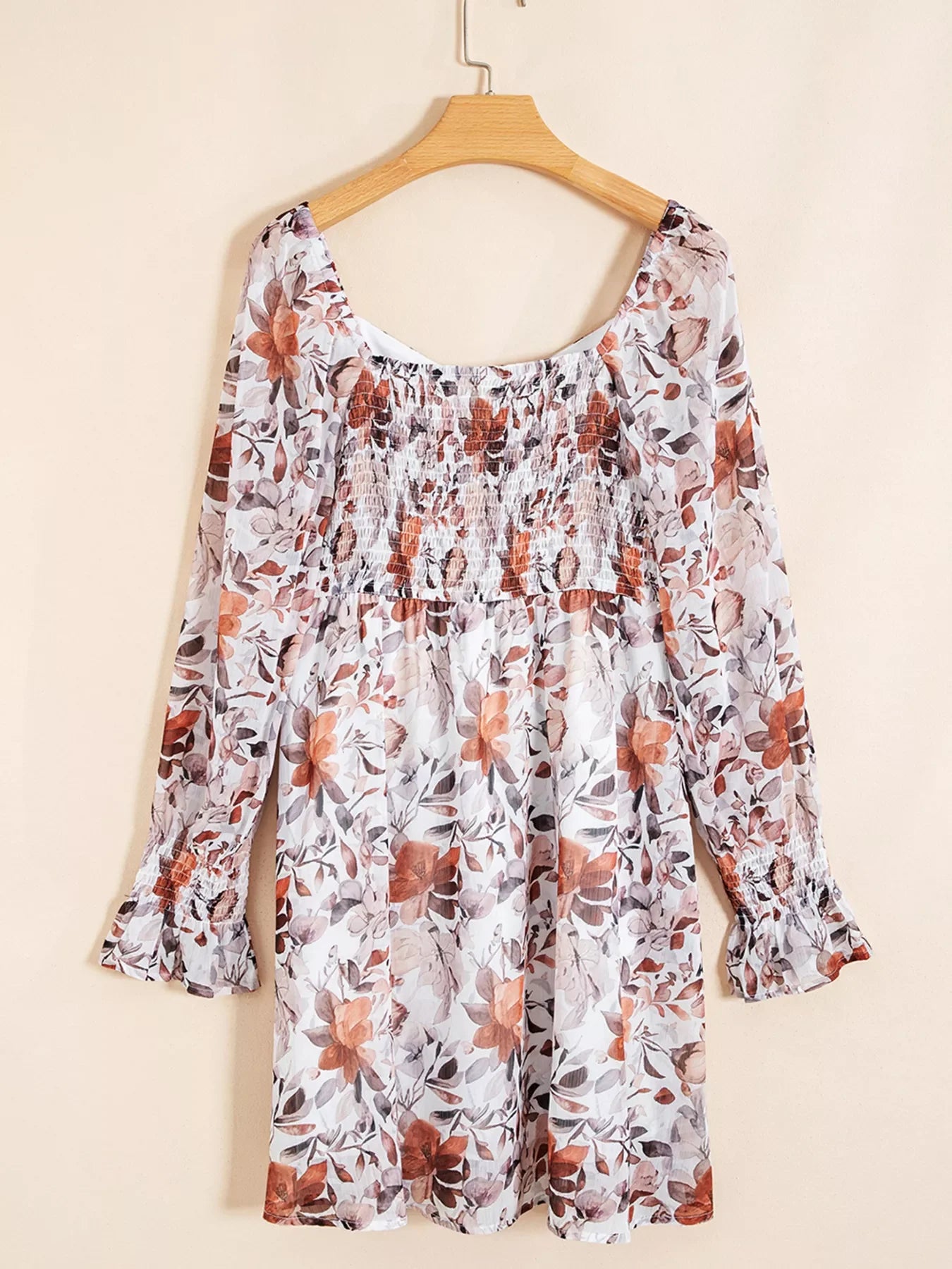 Floral Print Sweetheart Neck Long Sleeve High Waist Mini Dress