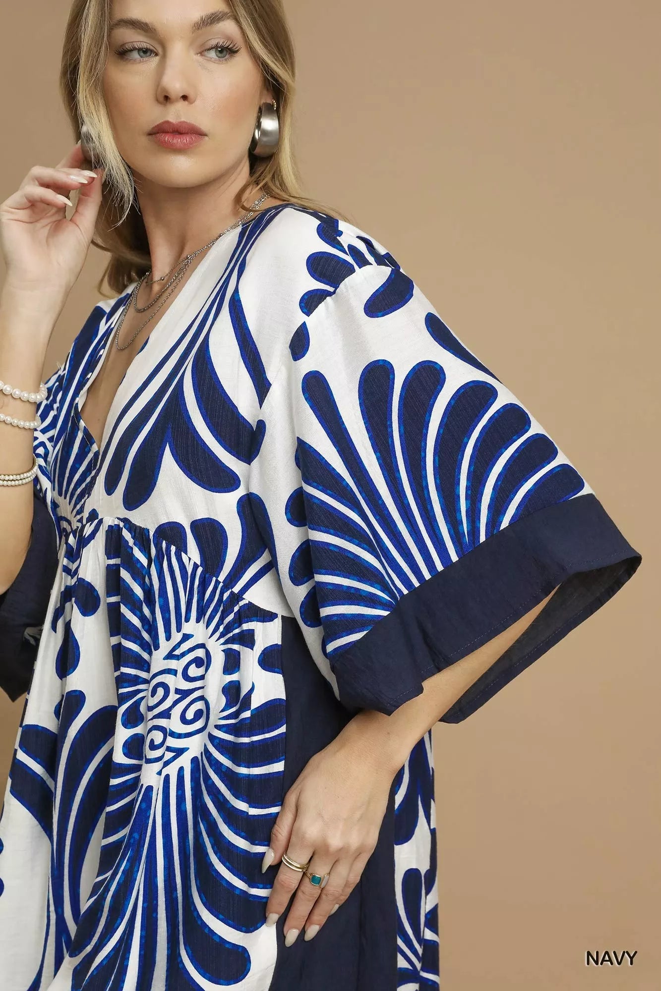 Umgee Abstract Print Kimono Sleeve Mini Dress