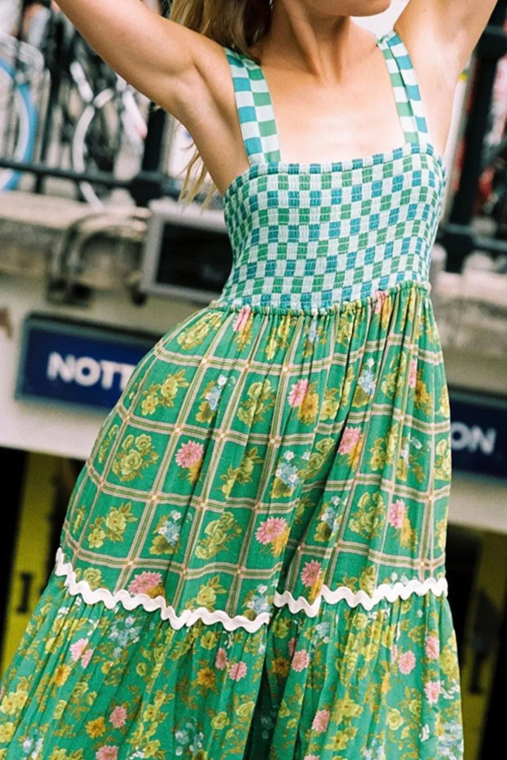 Printed Square Neck Tiered Dress