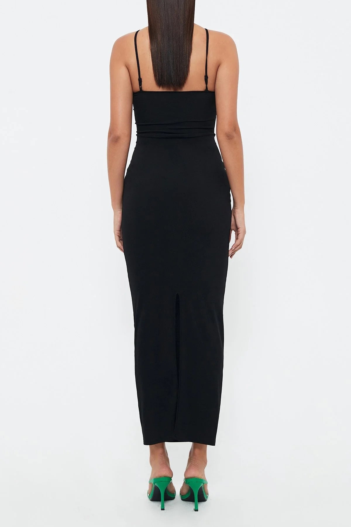 Hollow Slim -fitting Neck Mid -length Suspender Dress