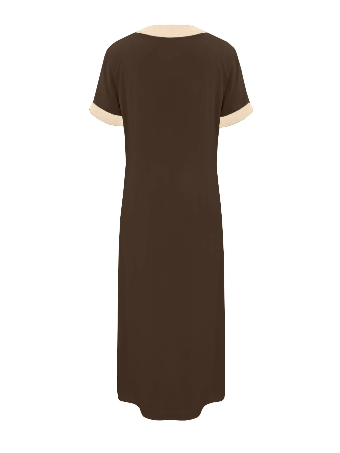 Button-Front Contrast Trim Midi Dress