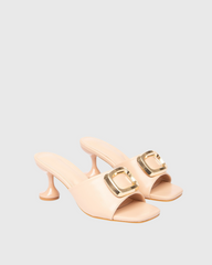Saira Metal Buekle Flared Heels In Apricot
