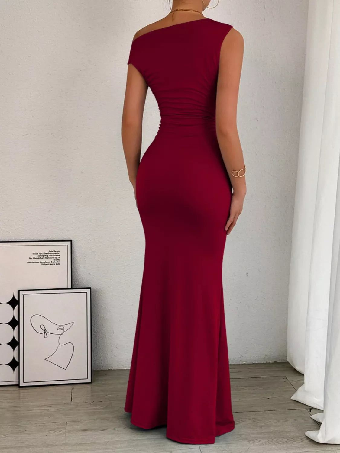 One-Shoulder Ruched Bodycon Maxi Dress