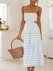 Cutout Striped Tiered Summer Midi Dress