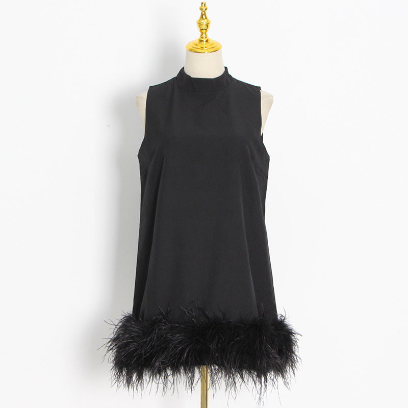 Layia Feather Half Turtleneck Sleeveless Dress