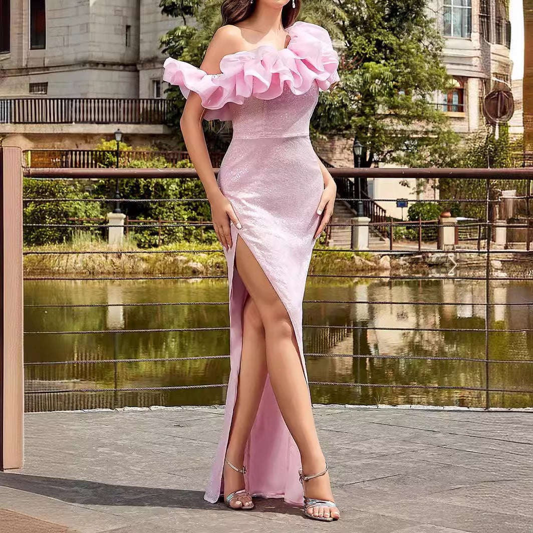 Elegant Backless Strapless Sequins Dress