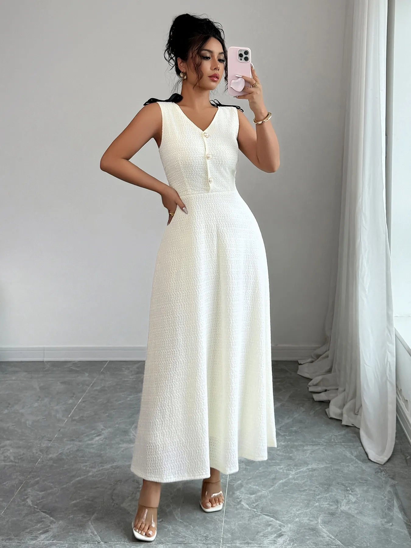 Buttoned Sleeveless Maxi Tank Dress