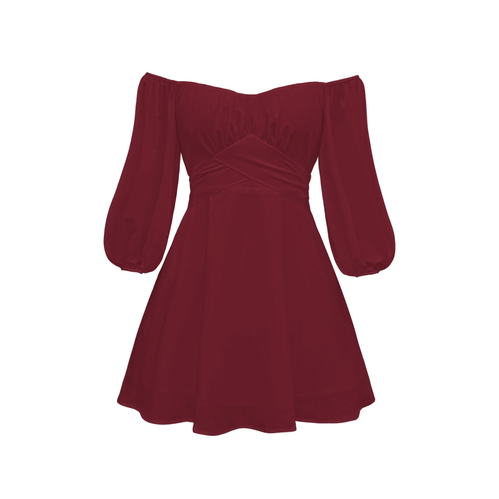 Feminine One Line Collar Lantern Sleeve Dress