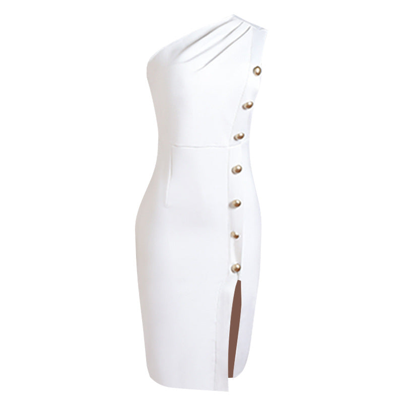 Seam Button Stretch Slim Fit Bandage Dress